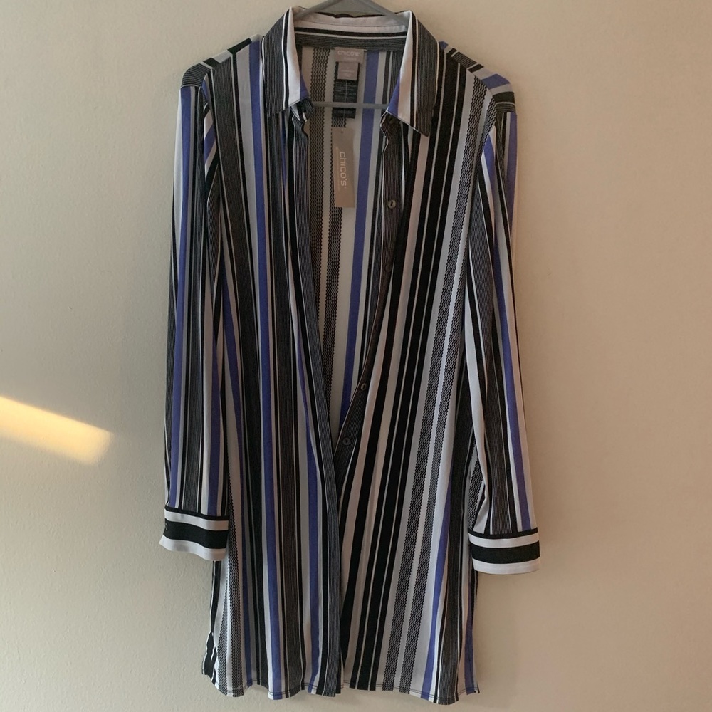 Midi Striped Button Down Tunic